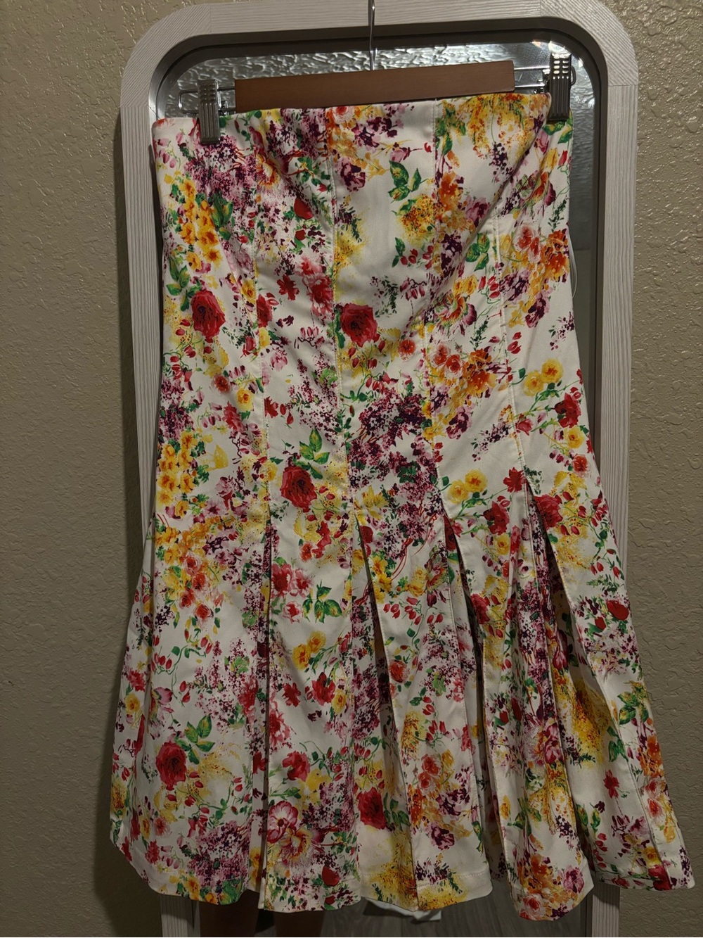 Floral Strapless Mini Dress in White with Multi-Color Print